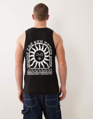 Jack & Jones Oversized Tank With Sun Back Print In Black