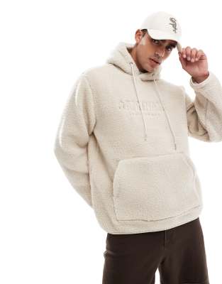 Jack & Jones Oversized Teddy Hoodie With Embroidered Logo In Beige-neutral