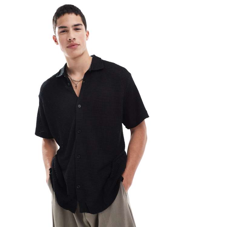 Jack & Jones oversized textured short sleeve shirt in black