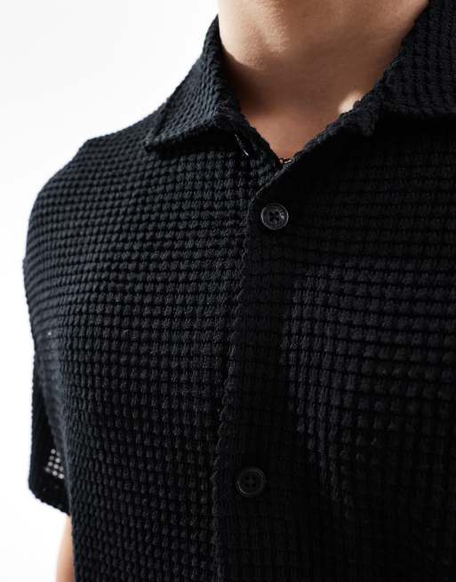 Jack & Jones oversized textured short sleeve shirt in black
