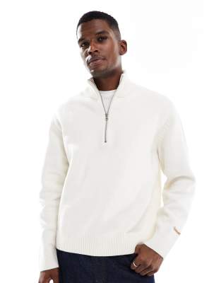 Jack & Jones Oversized Thick 1/4 Zip Sweater In White