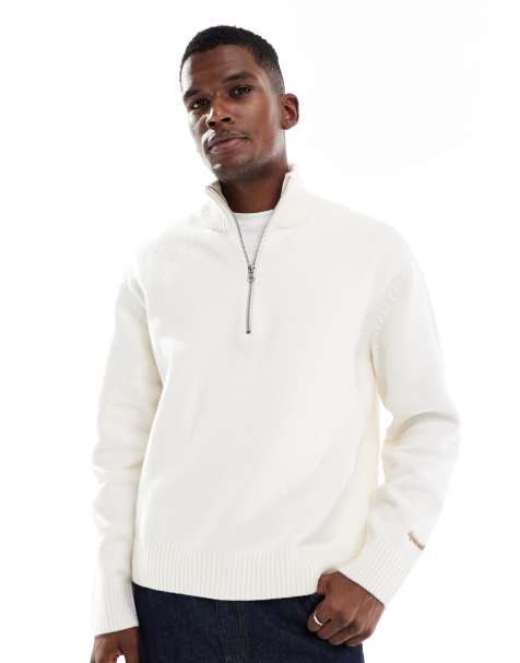 Jack & Jones oversized thick 1/4 zip sweater in cream - view 1