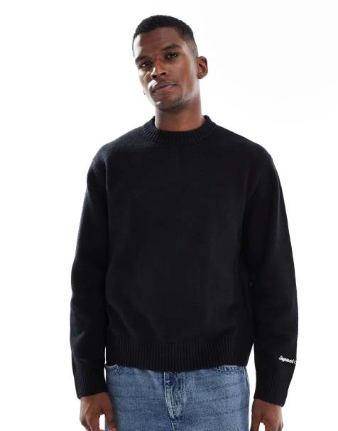Jack & Jones oversized thick crew neck jumper in black - view 1