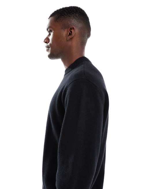 Jack & Jones oversized thick crew neck sweater in black | ASOS