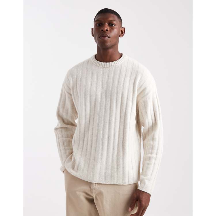 Jack & Jones oversized thick rib knit sweater in beige | ASOS