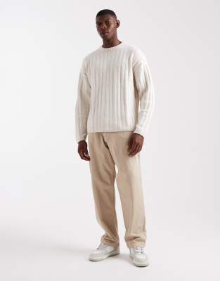 Jack & Jones Oversized Thick Rib Knit Sweater In Neutral