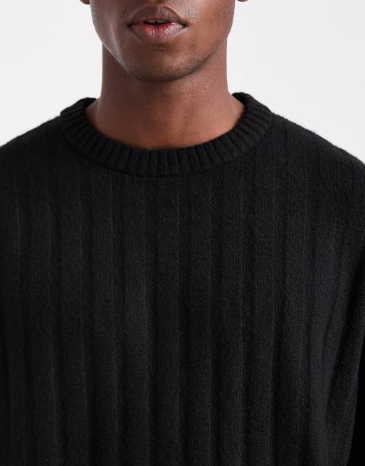 Jack & Jones oversized thick rib knit sweater in black