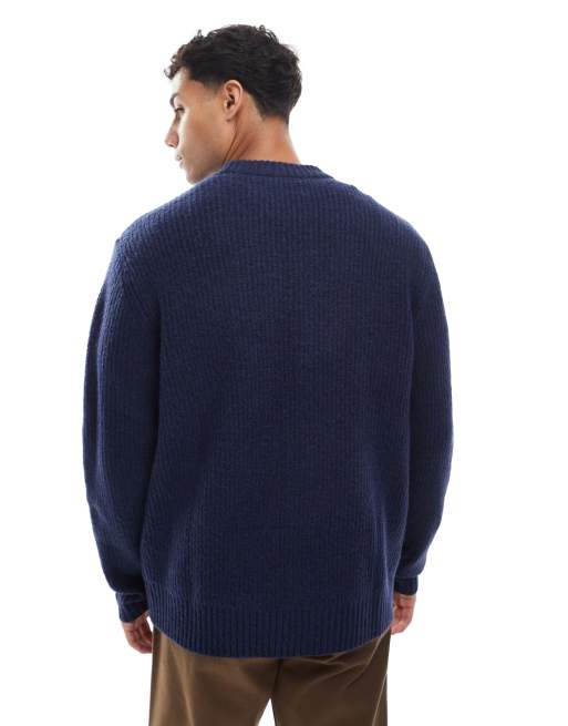 Jack & Jones oversized thick rib knit sweater in navy blue