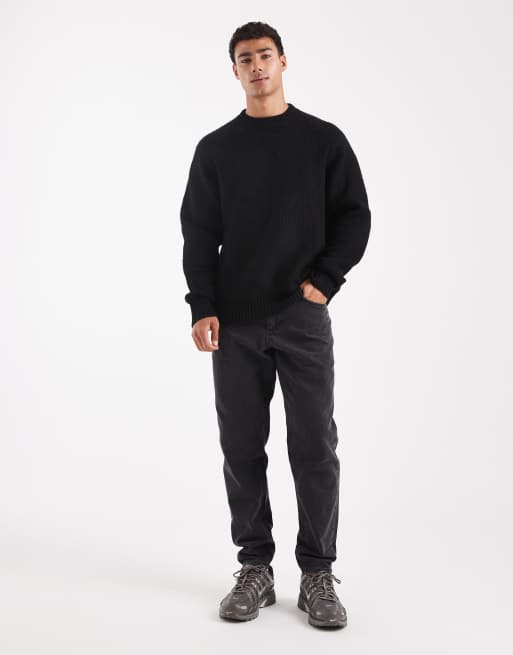 Jack & Jones oversized thick ribbed jumper in black