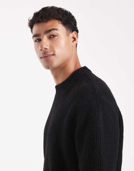 Jack & Jones oversized thick ribbed jumper in black
