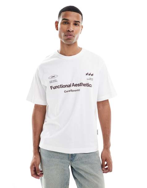 Jack & Jones oversized tshirt with athletic print in white - view 1