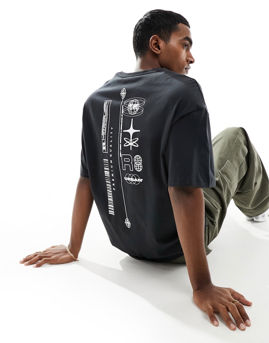 Jack & Jones oversized urban back print t-shirt in black