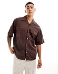 [Jack & Jones] Jack & Jones oversized utility pocket linen shirt in brown S Seal brown