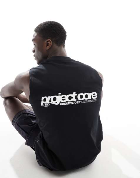Jack & Jones oversized vest in black with backprint - view 1