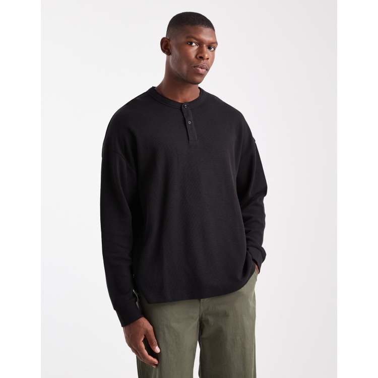 Jack & Jones oversized waffle knit long sleeve henley neck t-shirt