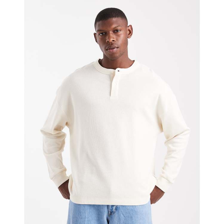 Jack & Jones oversized waffle knit long sleeve henley neck t-shirt