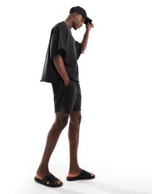 Jack & Jones Oversized Washed Sweat Short In Black - Part Of A Set