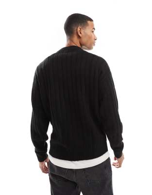 Jack & Jones oversized wide rib jumper in black 