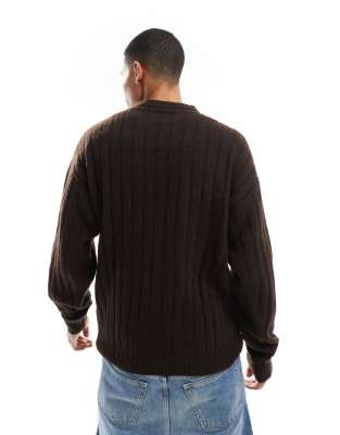 Jack & Jones oversized wide rib jumper in brown 