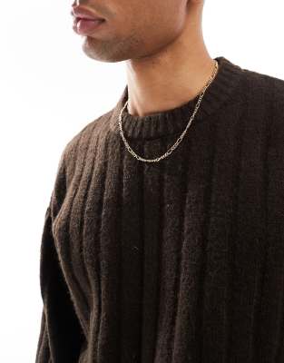 Jack & Jones oversized wide rib jumper in brown 