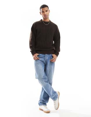 Jack & Jones oversized wide rib jumper in brown 
