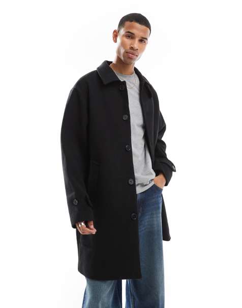 Jack & Jones oversized wool mix overcoat in black  - view 1