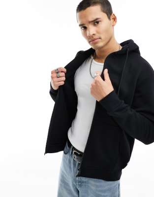 Jack & Jones oversized zip through hoodie in black