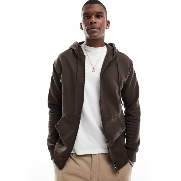 Jack & Jones oversized zip through hoodie in chocolate brown | ASOS