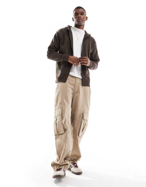 Jack & Jones oversized zip through hoodie in chocolate brown | ASOS