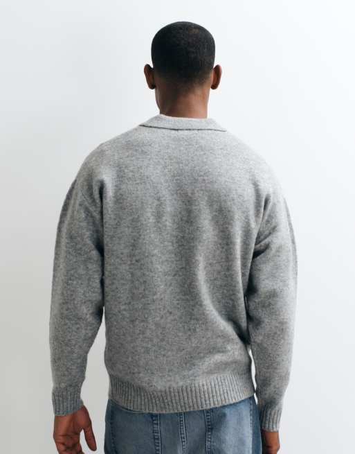Jack & Jones oversize'owy puszysty sweter polo w jasnoszarym kolorze, 5 z 10