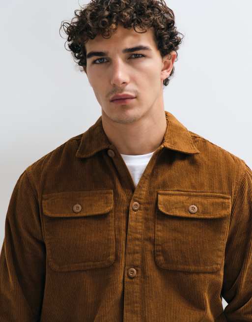 Jack & Jones overskjorte i fløjl med dobbeltlomme i tanbrun, 3 af 5