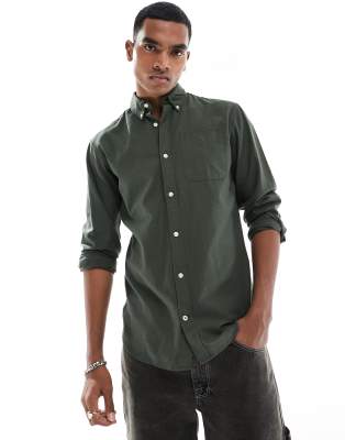 Oxford-Hemd in Khaki mit Oversize-Schnitt-Grün Grün XL