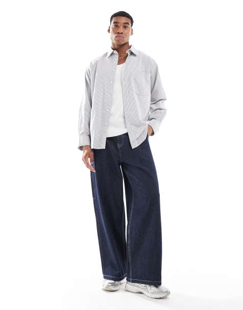 Jack & Jones – Oxford-Hemd mit Oversize-Schnitt in Blau gestreift - view 1