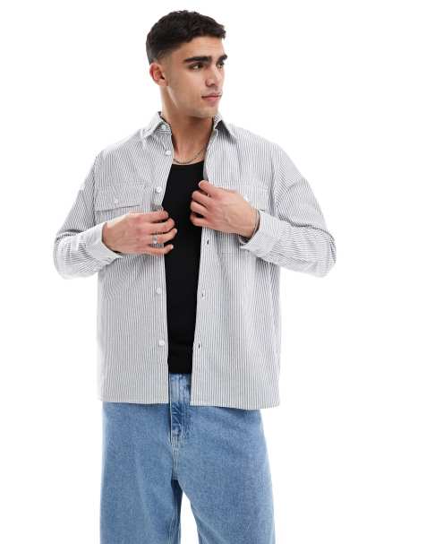 Jack & Jones oxford stripe overshirt in blue - view 1