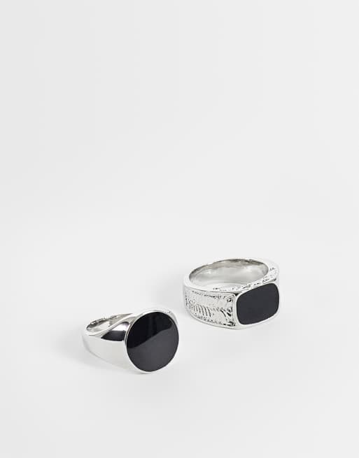 Jack & Jones - Pack de 2 anillos negros tipo sello