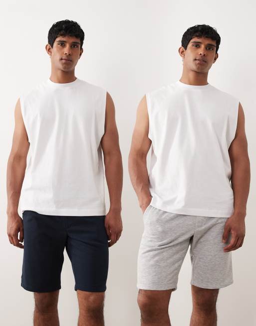 Jack & Jones - Pack de 2 pantalones cortos chinos de color gris y azul marino