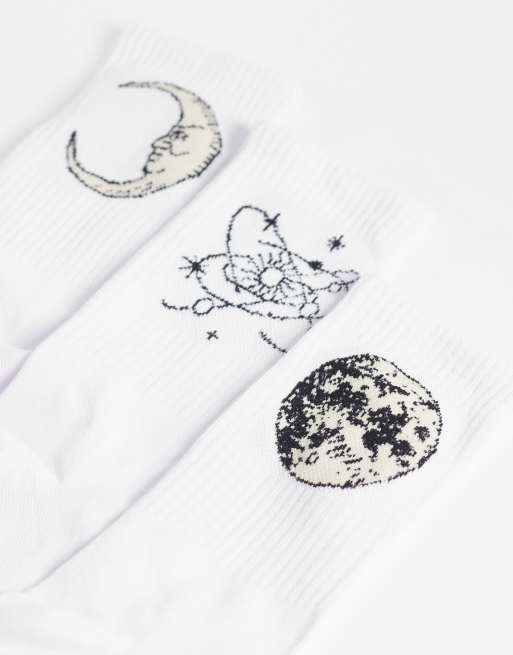 Jack & Jones - Pack de 3 pares de calcetines blancos con estampados gráficos de símbolos, 2 de 3