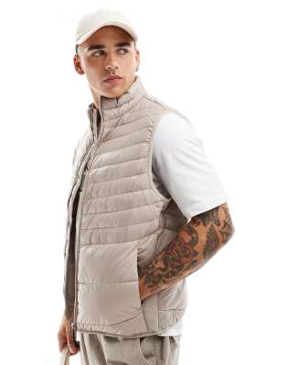 Jack & Jones packable padded gilet in off white