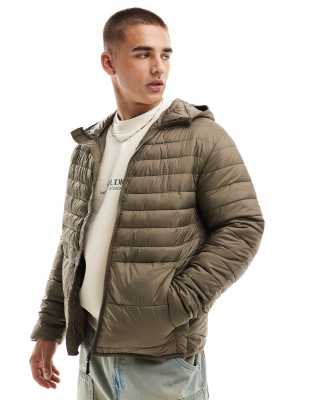 Jack & Jones Jack & Jones packable padded jacket with hood in brown