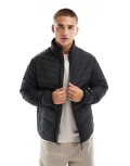 Jack & Jones packable padded jacket with stand collar in black