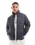 Jack & Jones packable padded jacket with stand collar in dark grey