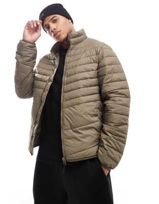 Jack & Jones Jack & Jones packable padded jacket with stand collar in khaki-Green