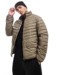 Jack & Jones packable padded jacket with stand collar in khaki-Green