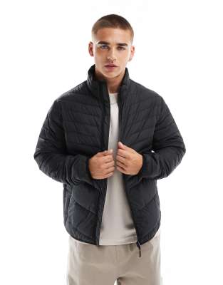 Jack & Jones Packable Padded Jacket With Standing Collar In Black