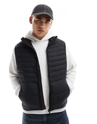 packable padded vest in black