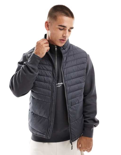 Jack & Jones packable padded vest in dark gray 