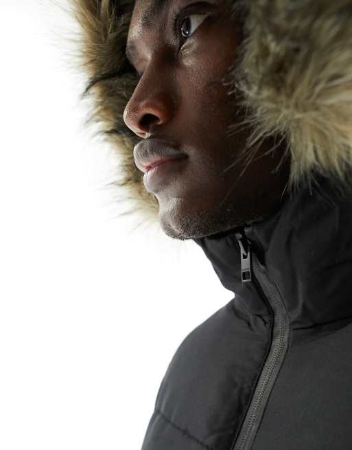 Jack & Jones padded jacket with faux fur hood in black, 3 of 4