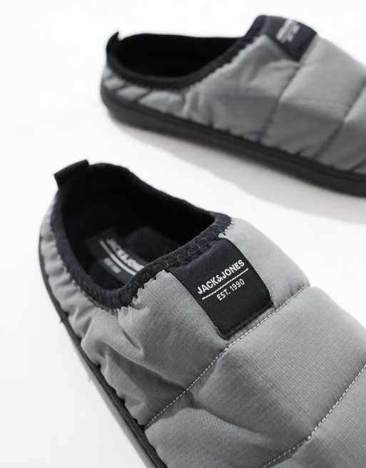 Jack Jones padded mule slippers in light grey ASOS