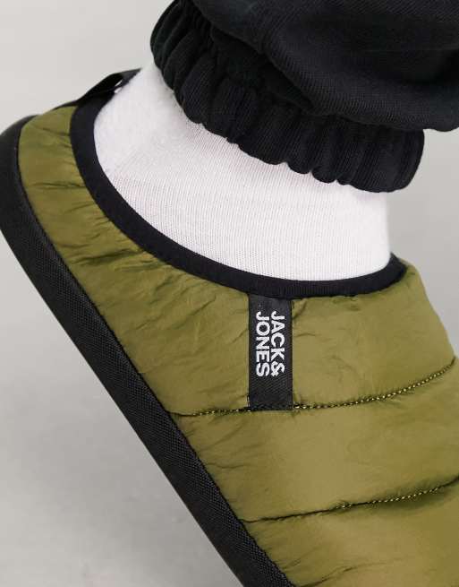 Jack Jones padded nylon slipper in khaki