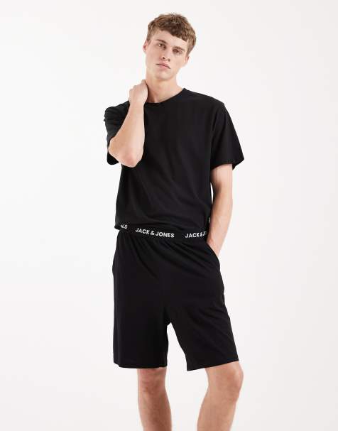 Jack & Jones pajama shorts with logo waistband in black - view 1